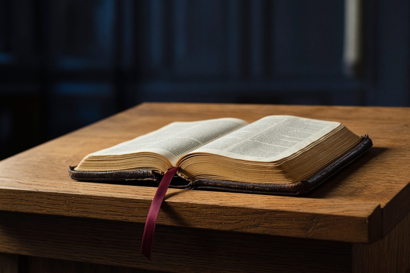 An open Bible on the pulpit